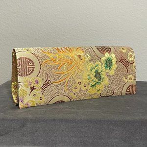 Asian Inspired Gold Flower Fabric Clutch